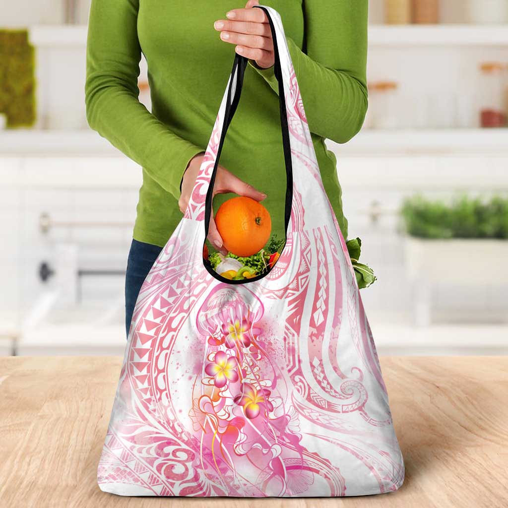 Rose Pink Polynesian Jellyfish Grocery Bag Watercolor Glows - Polynesian Pride