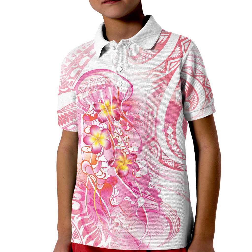 Rose Pink Polynesian Jellyfish Kid Polo Shirt Watercolor Glows - Polynesian Pride