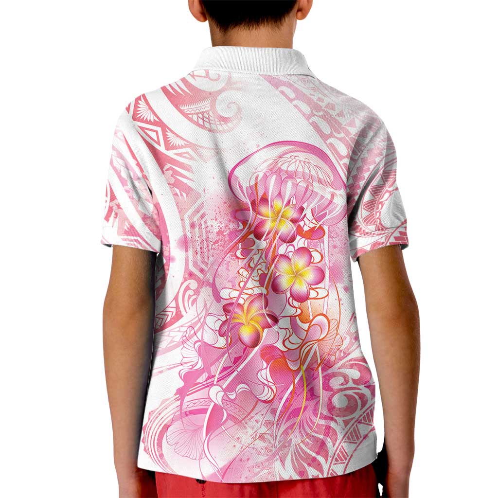 Rose Pink Polynesian Jellyfish Kid Polo Shirt Watercolor Glows - Polynesian Pride