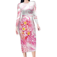 Rose Pink Polynesian Jellyfish Long Sleeve Bodycon Dress Watercolor Glows - Polynesian Pride