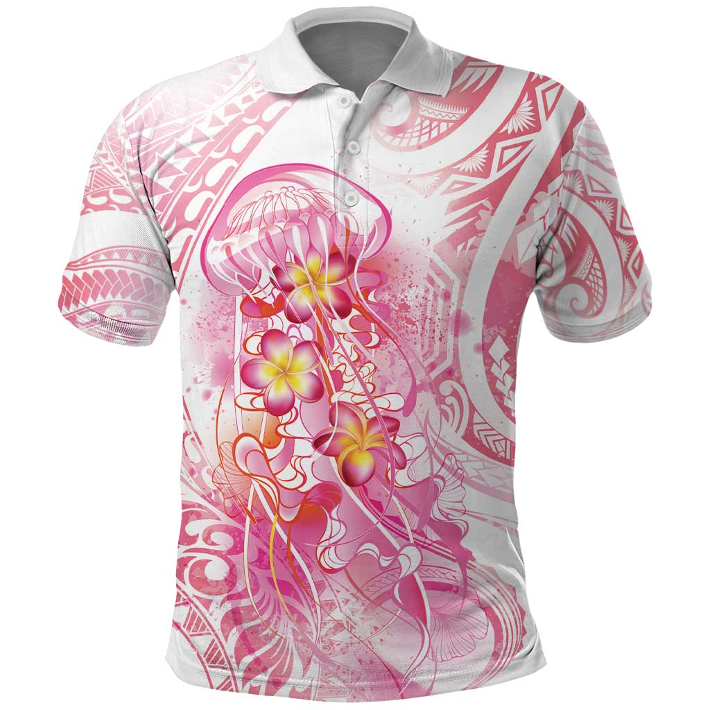 Rose Pink Polynesian Jellyfish Polo Shirt Watercolor Glows - Polynesian Pride