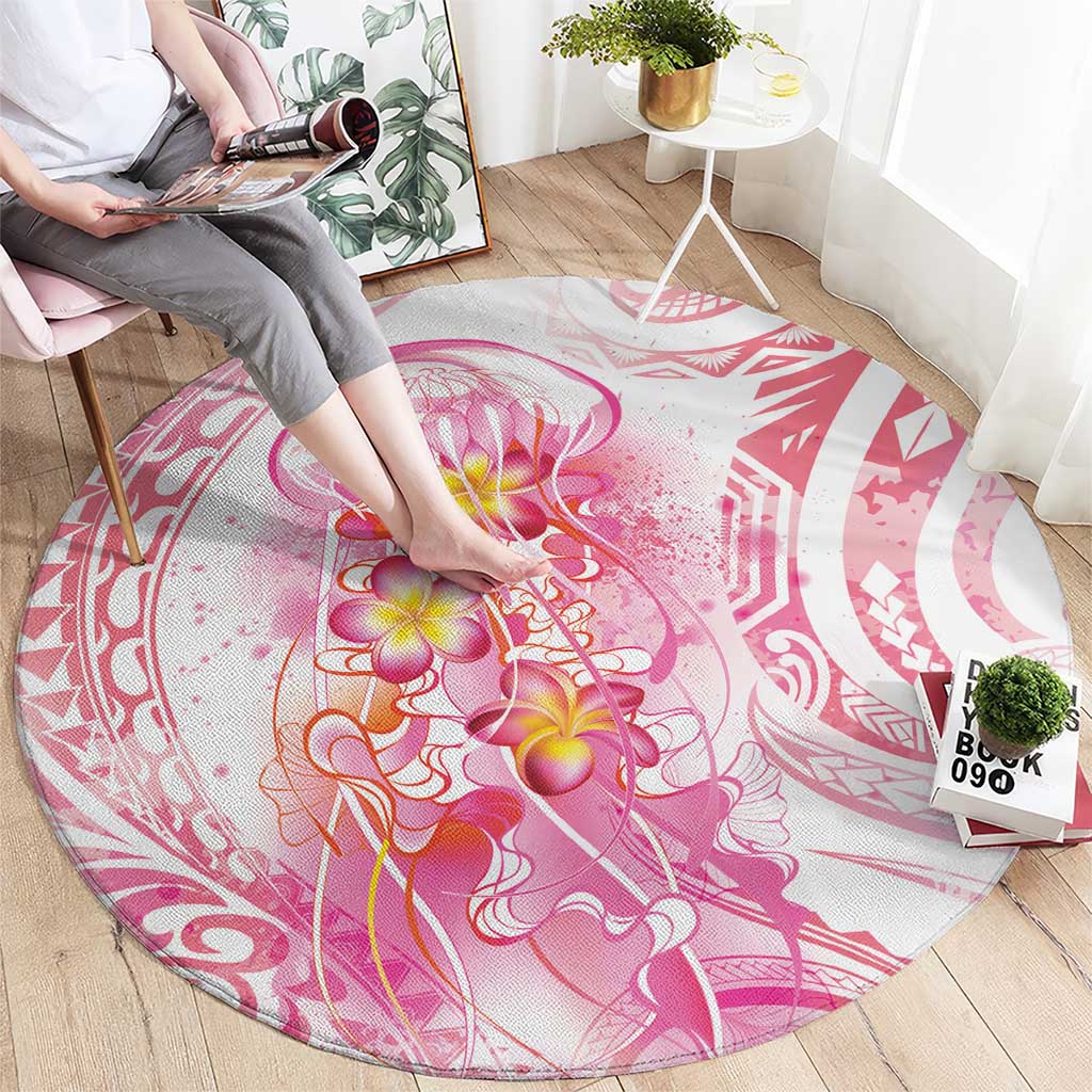 Rose Pink Polynesian Jellyfish Round Carpet Watercolor Glows - Polynesian Pride