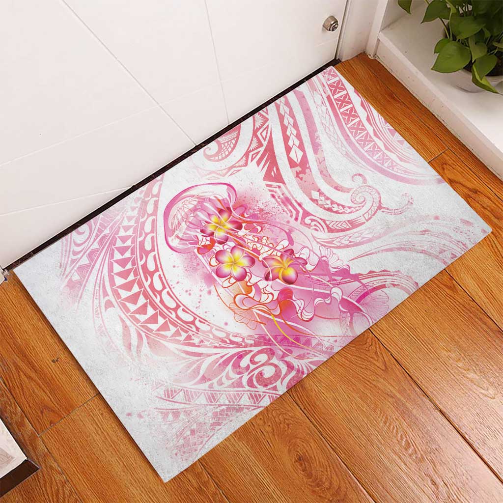 Rose Pink Polynesian Jellyfish Rubber Doormat Watercolor Glows - Polynesian Pride