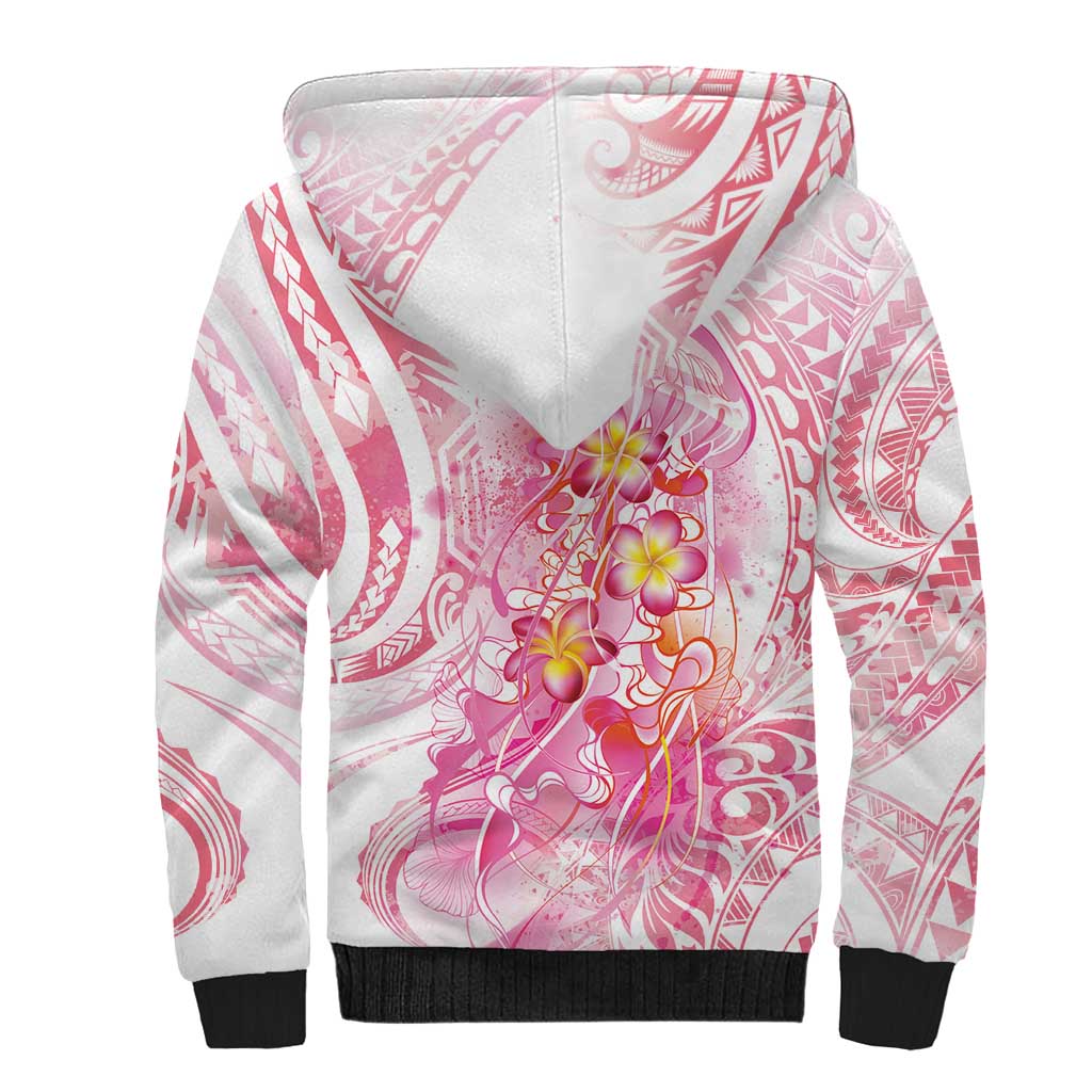 Rose Pink Polynesian Jellyfish Sherpa Hoodie Watercolor Glows - Polynesian Pride