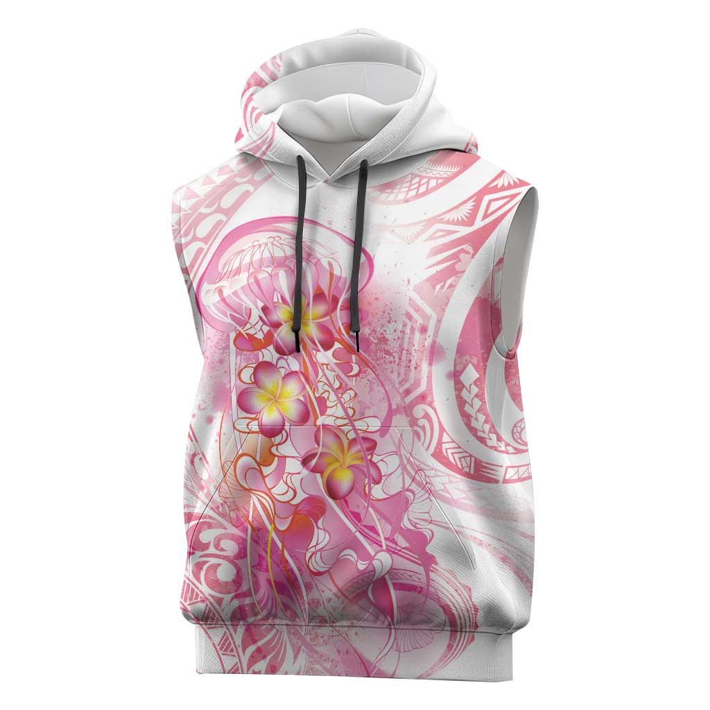 Rose Pink Polynesian Jellyfish Sleeveless Hoodie Watercolor Glows - Polynesian Pride