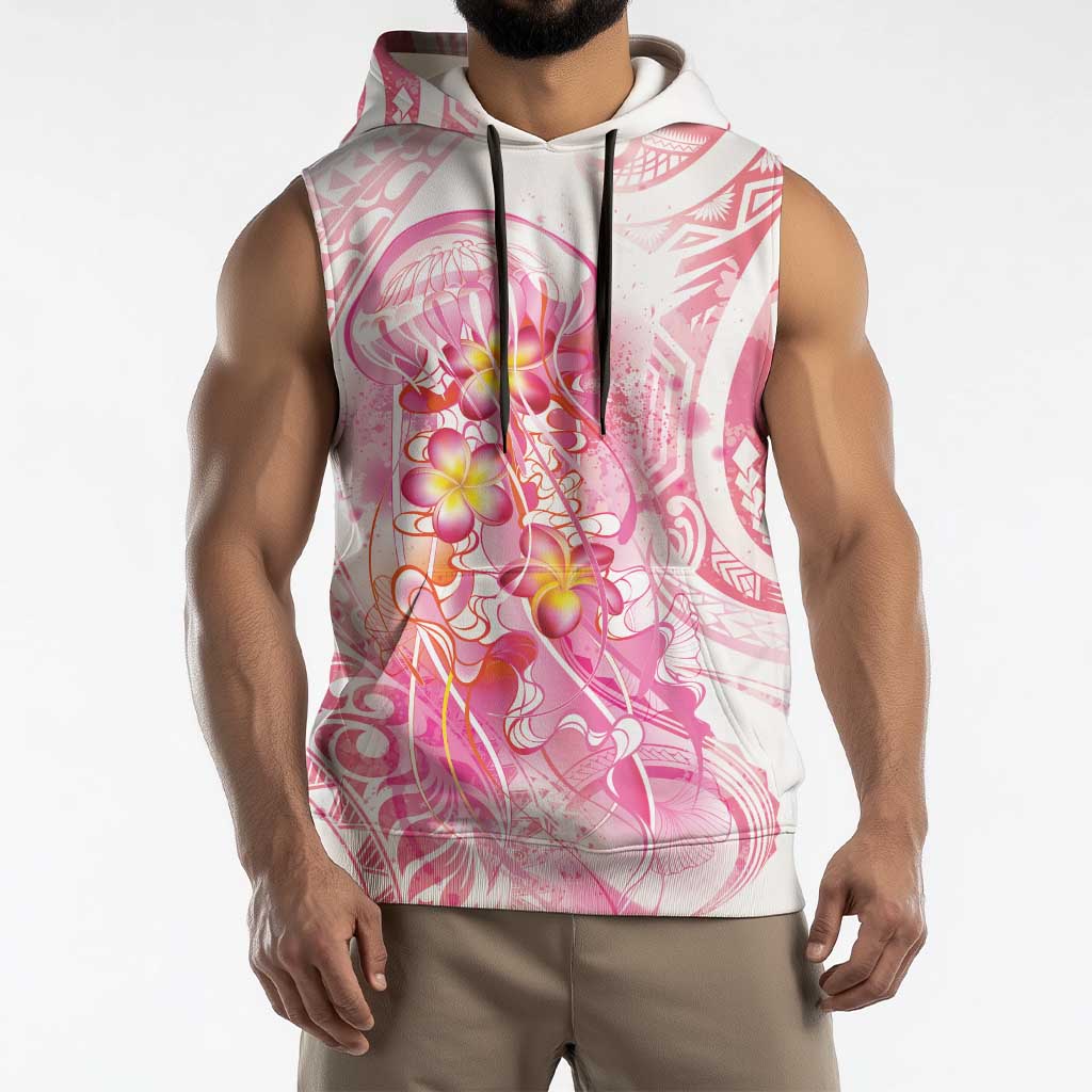 Rose Pink Polynesian Jellyfish Sleeveless Hoodie Watercolor Glows - Polynesian Pride
