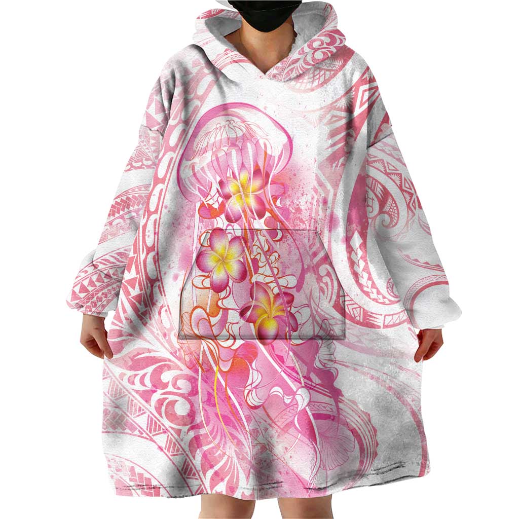 Rose Pink Polynesian Jellyfish Wearable Blanket Hoodie Watercolor Glows - Polynesian Pride