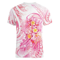Rose Pink Polynesian Jellyfish Women V-Neck T-Shirt Watercolor Glows - Polynesian Pride
