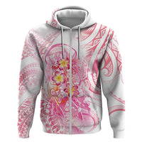 Rose Pink Polynesian Jellyfish Zip Hoodie Watercolor Glows - Polynesian Pride