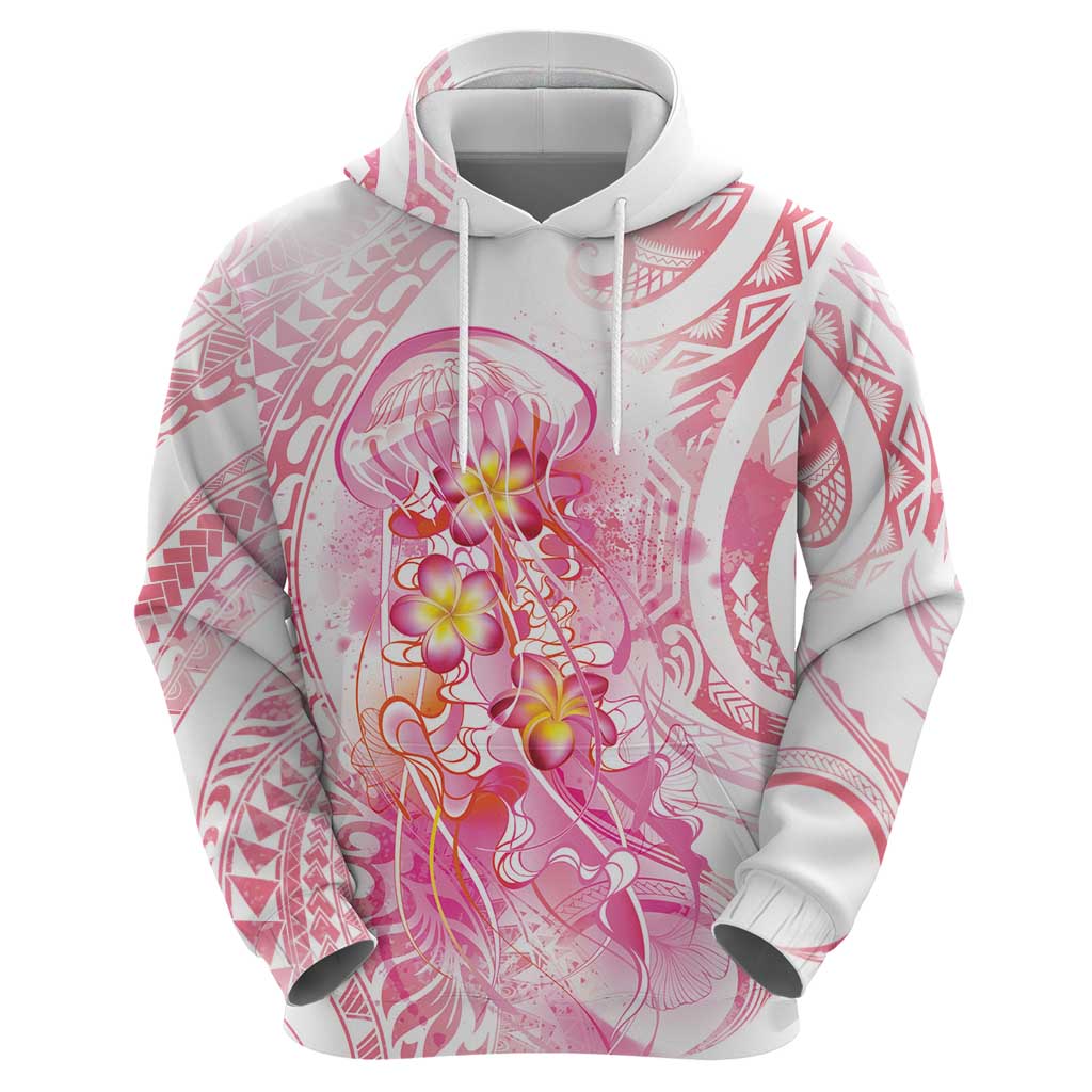 Rose Pink Polynesian Jellyfish Zip Hoodie Watercolor Glows - Polynesian Pride