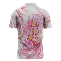 Rose Pink Polynesian Jellyfish Zipper Polo Shirt Watercolor Glows - Polynesian Pride