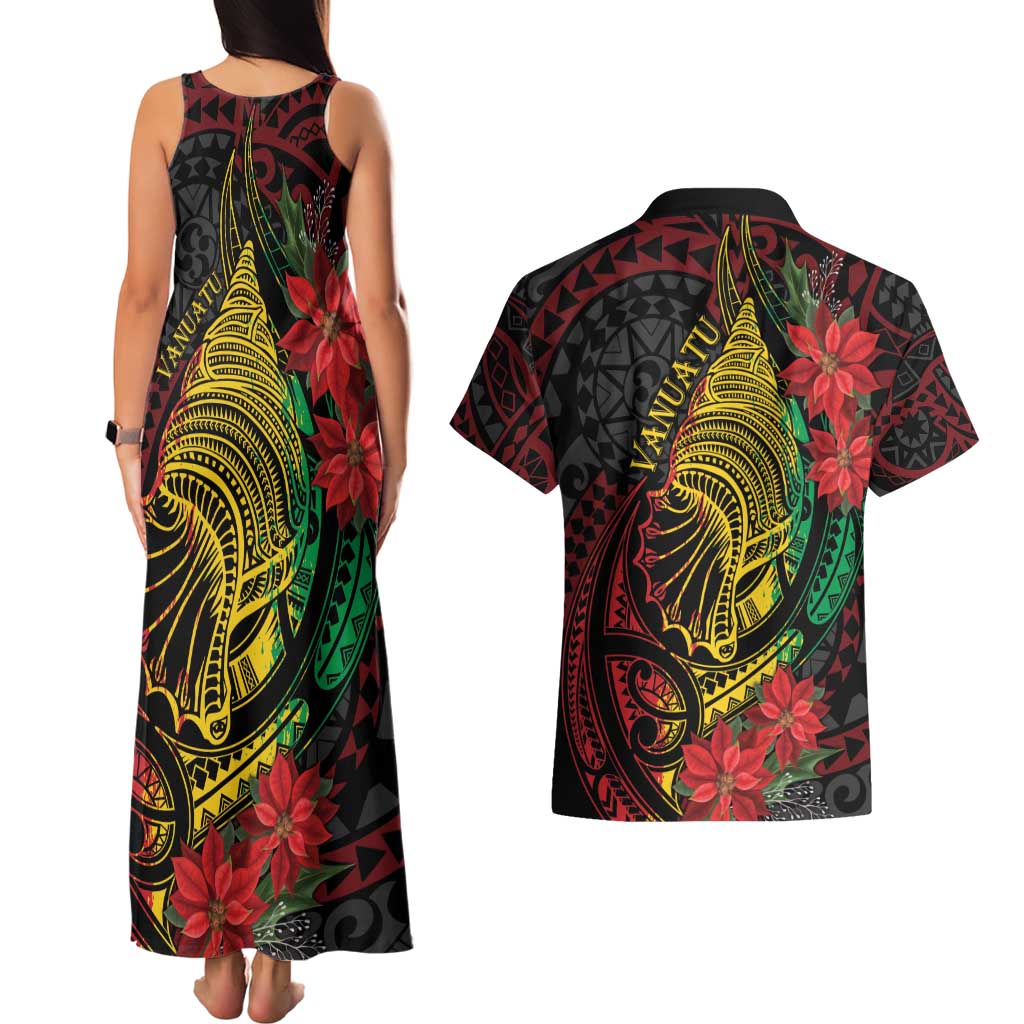 Vanuatu Meri Krismas Couples Matching Tank Maxi Dress and Hawaiian Shirt Conch Shell Tribal Art