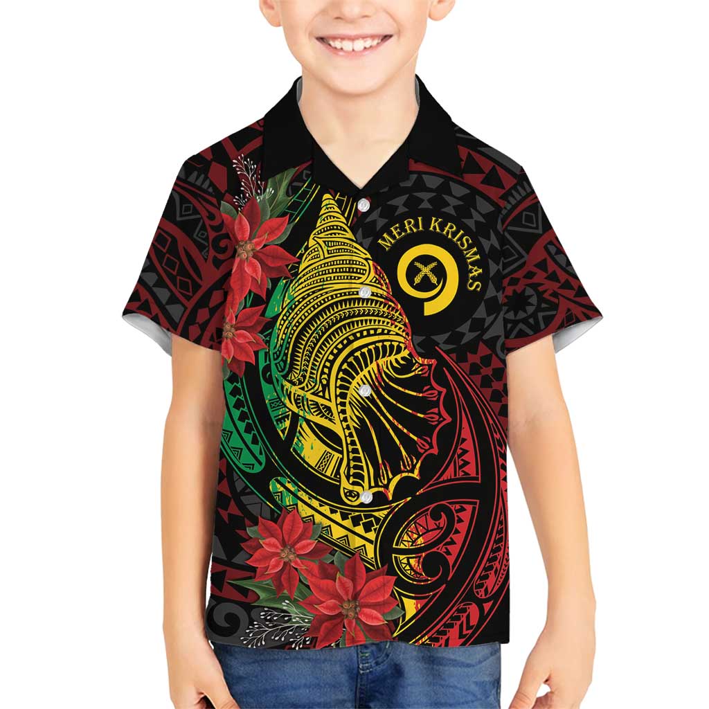 Vanuatu Meri Krismas Family Matching Off Shoulder Short Dress and Hawaiian Shirt Conch Shell Tribal Art