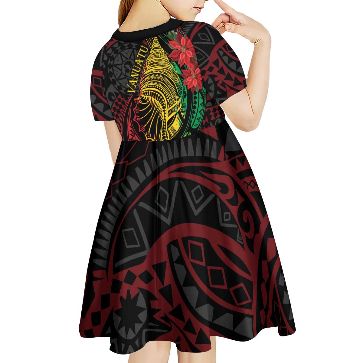 Vanuatu Meri Krismas Kid Short Sleeve Dress Conch Shell Tribal Art