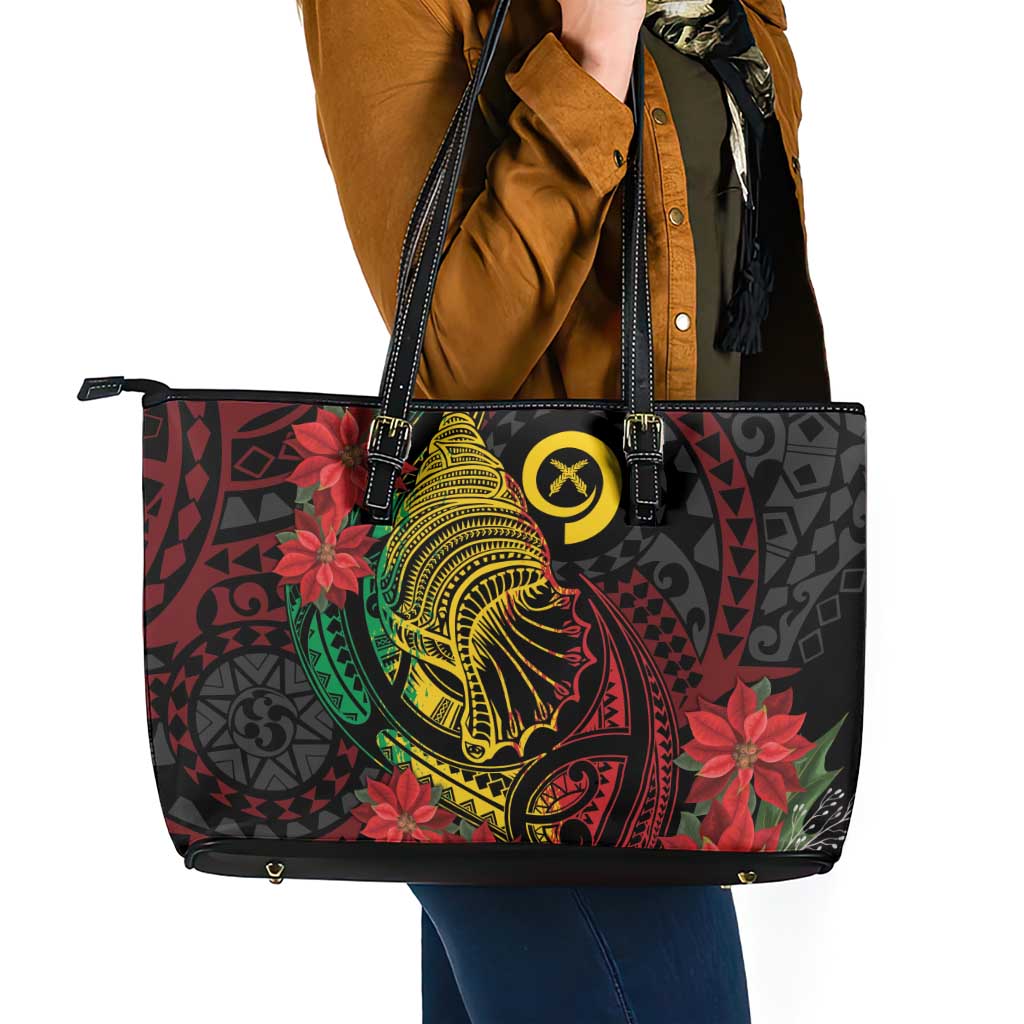 Vanuatu Meri Krismas Leather Tote Bag Conch Shell Tribal Art