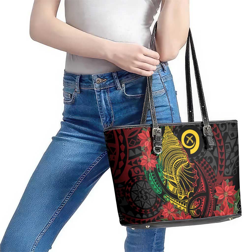 Vanuatu Meri Krismas Leather Tote Bag Conch Shell Tribal Art