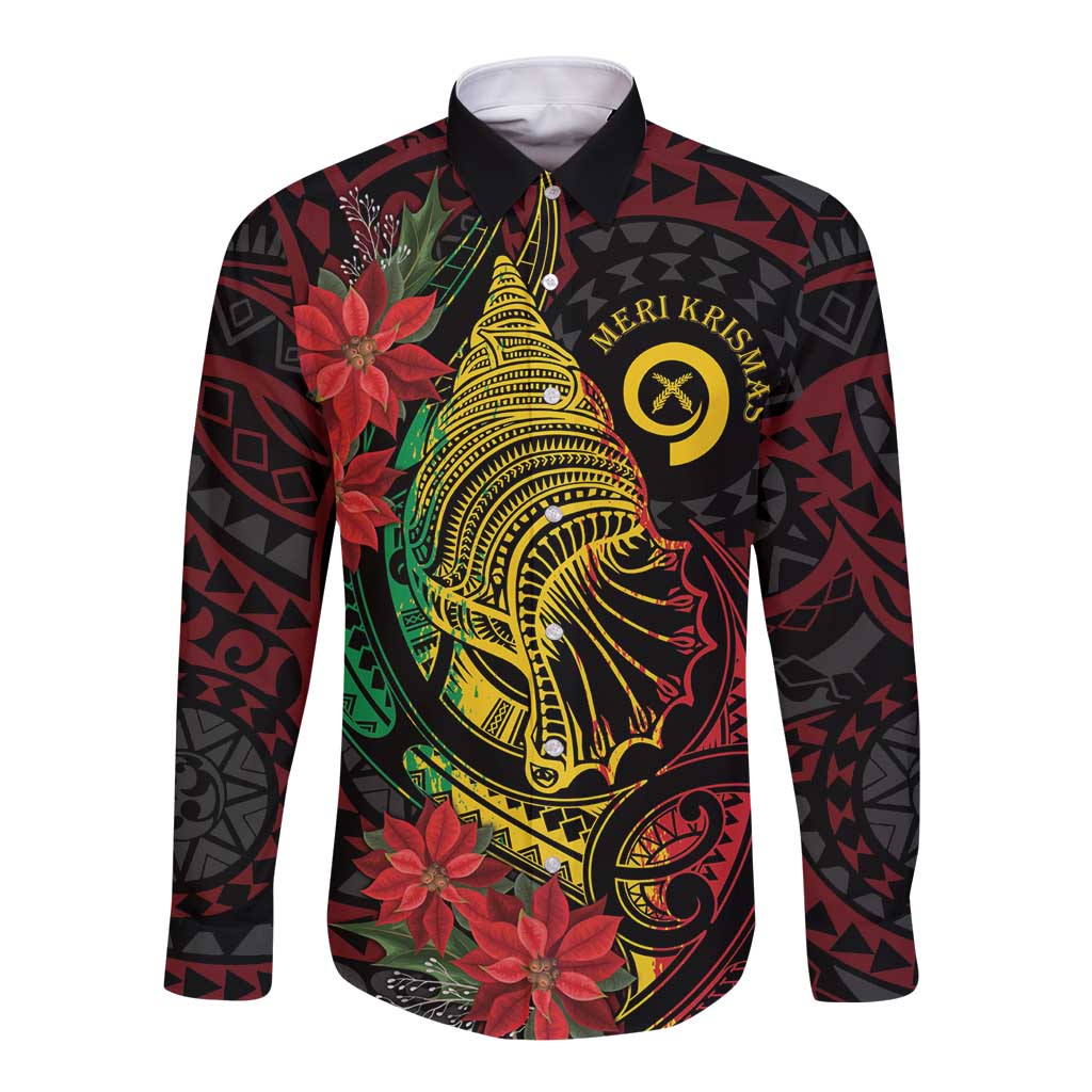 Vanuatu Meri Krismas Long Sleeve Button Shirt Conch Shell Tribal Art