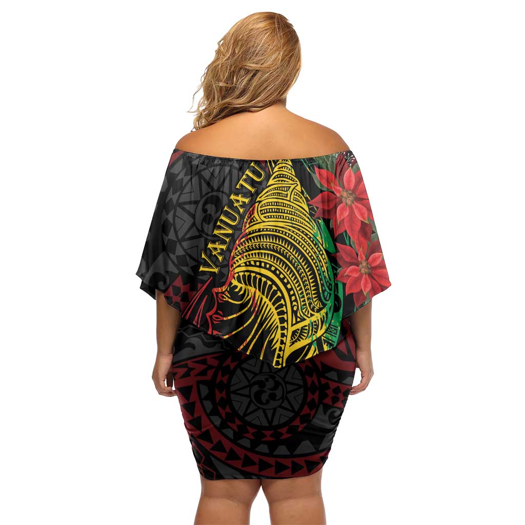 Vanuatu Meri Krismas Off Shoulder Short Dress Conch Shell Tribal Art LT7 - Polynesian Pride