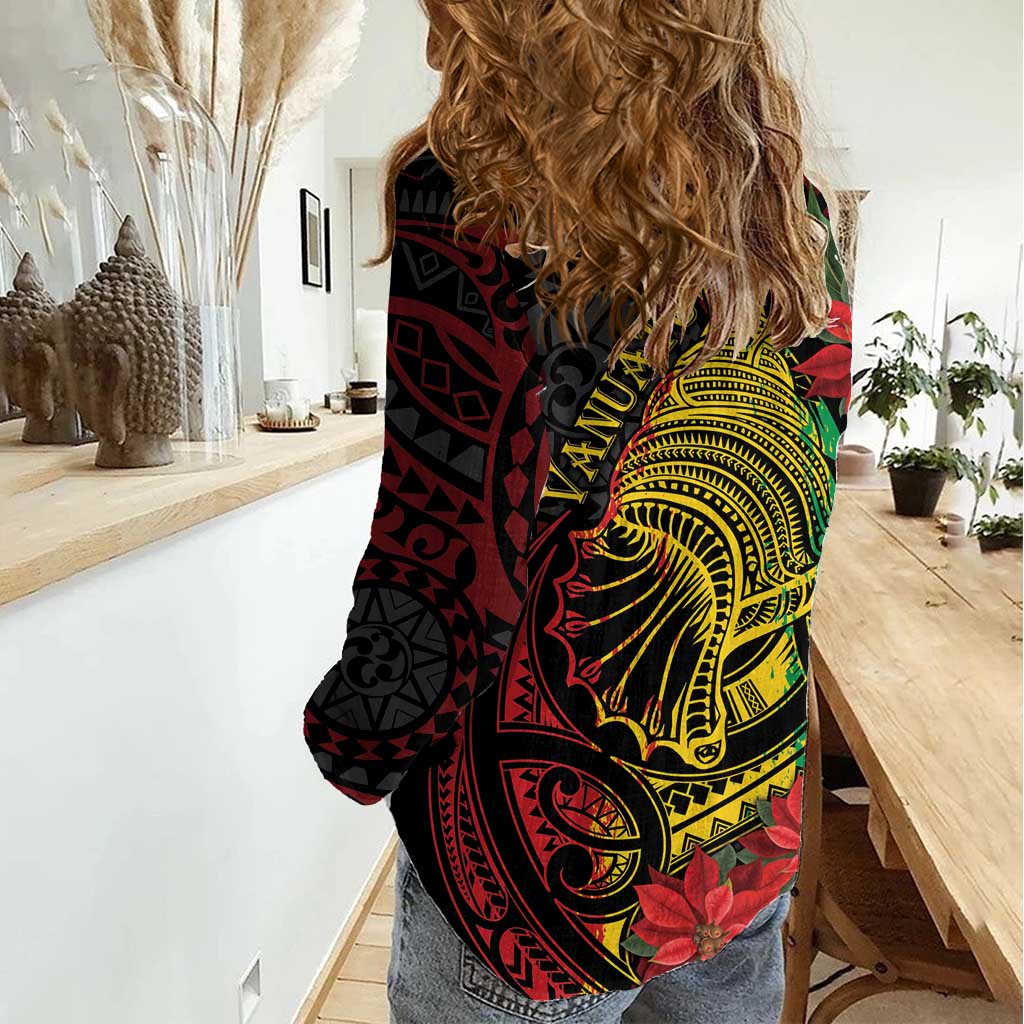 Vanuatu Meri Krismas Women Casual Shirt Conch Shell Tribal Art