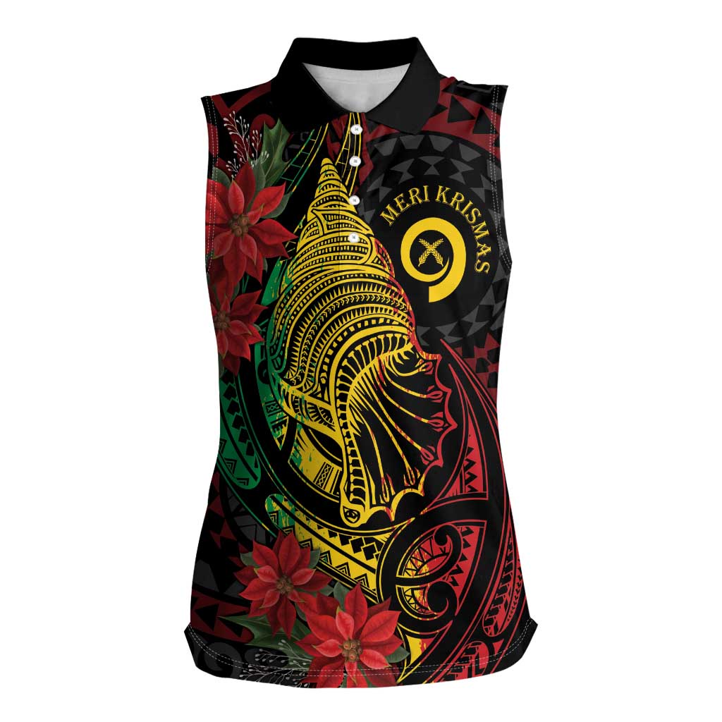 Vanuatu Meri Krismas Women Sleeveless Polo Shirt Conch Shell Tribal Art LT7 Female Art - Polynesian Pride