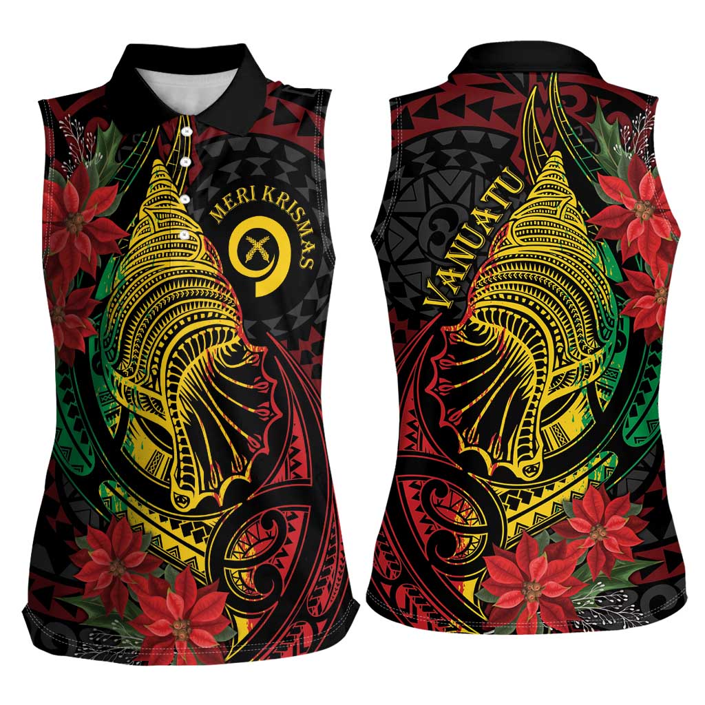 Vanuatu Meri Krismas Women Sleeveless Polo Shirt Conch Shell Tribal Art LT7 - Polynesian Pride