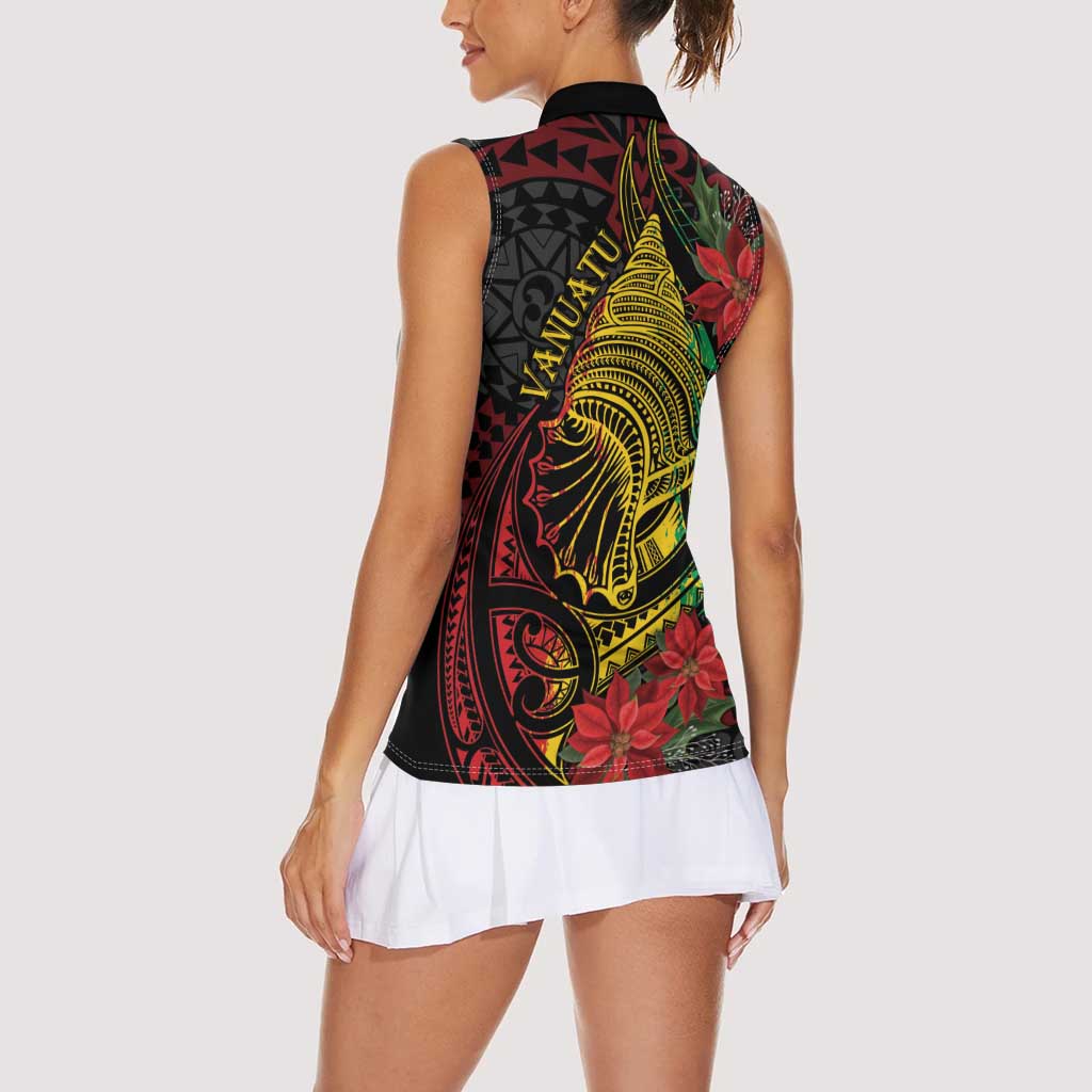 Vanuatu Meri Krismas Women Sleeveless Polo Shirt Conch Shell Tribal Art LT7 - Polynesian Pride