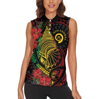 Vanuatu Meri Krismas Women Sleeveless Polo Shirt Conch Shell Tribal Art LT7 - Polynesian Pride