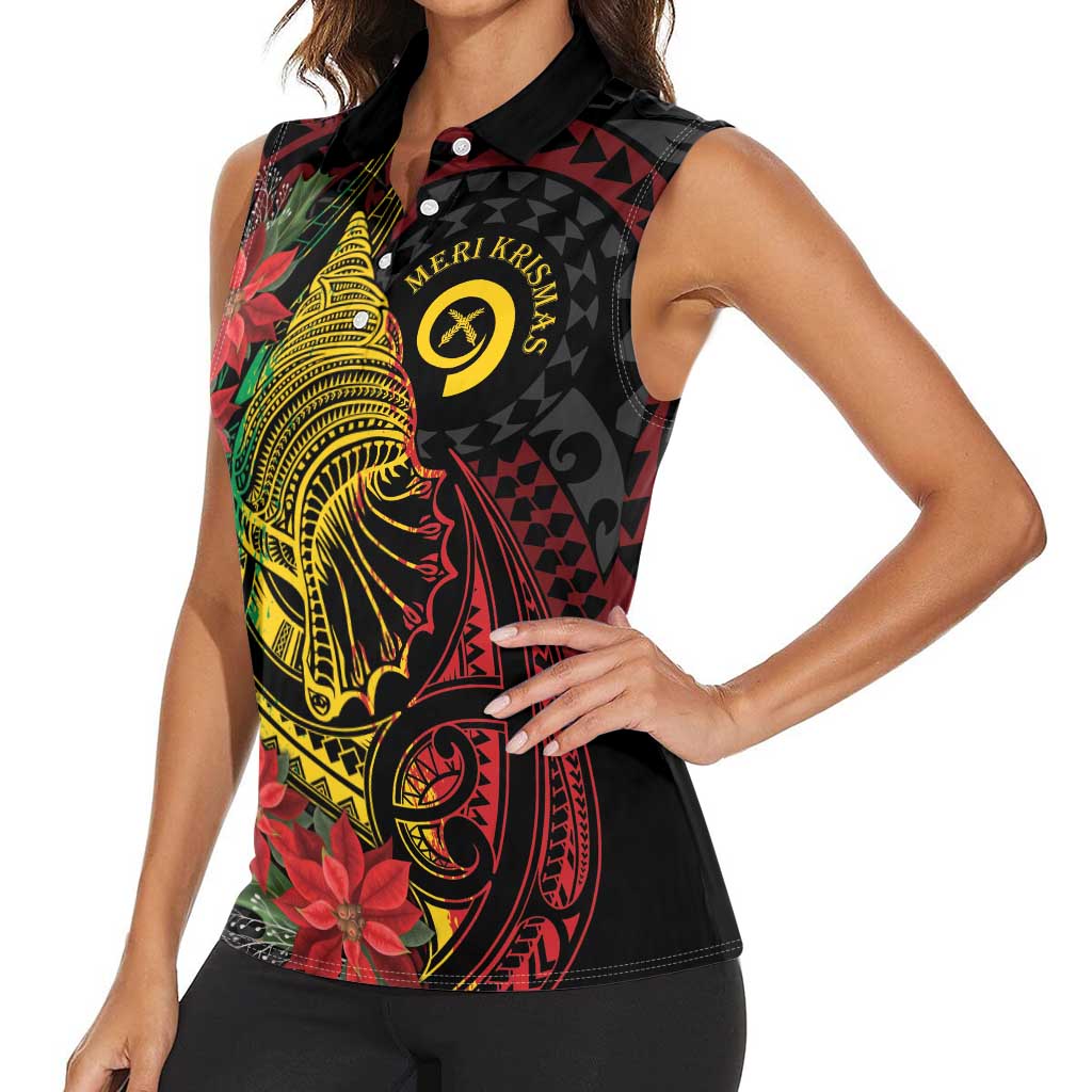 Vanuatu Meri Krismas Women Sleeveless Polo Shirt Conch Shell Tribal Art LT7 - Polynesian Pride