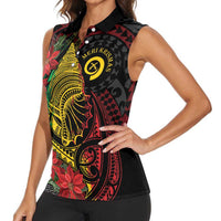 Vanuatu Meri Krismas Women Sleeveless Polo Shirt Conch Shell Tribal Art LT7 - Polynesian Pride