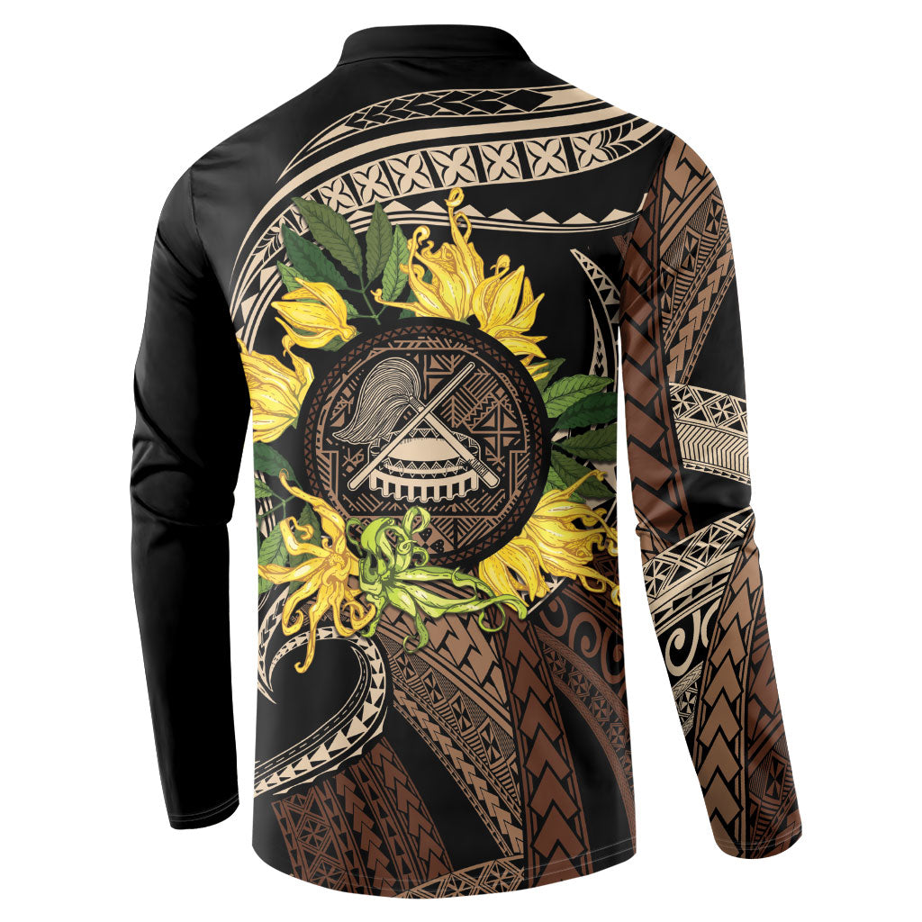 Samoa Moso'oi Flowers Tatau Button Sweatshirt Festive Tapa Brown LT7 - Polynesian Pride