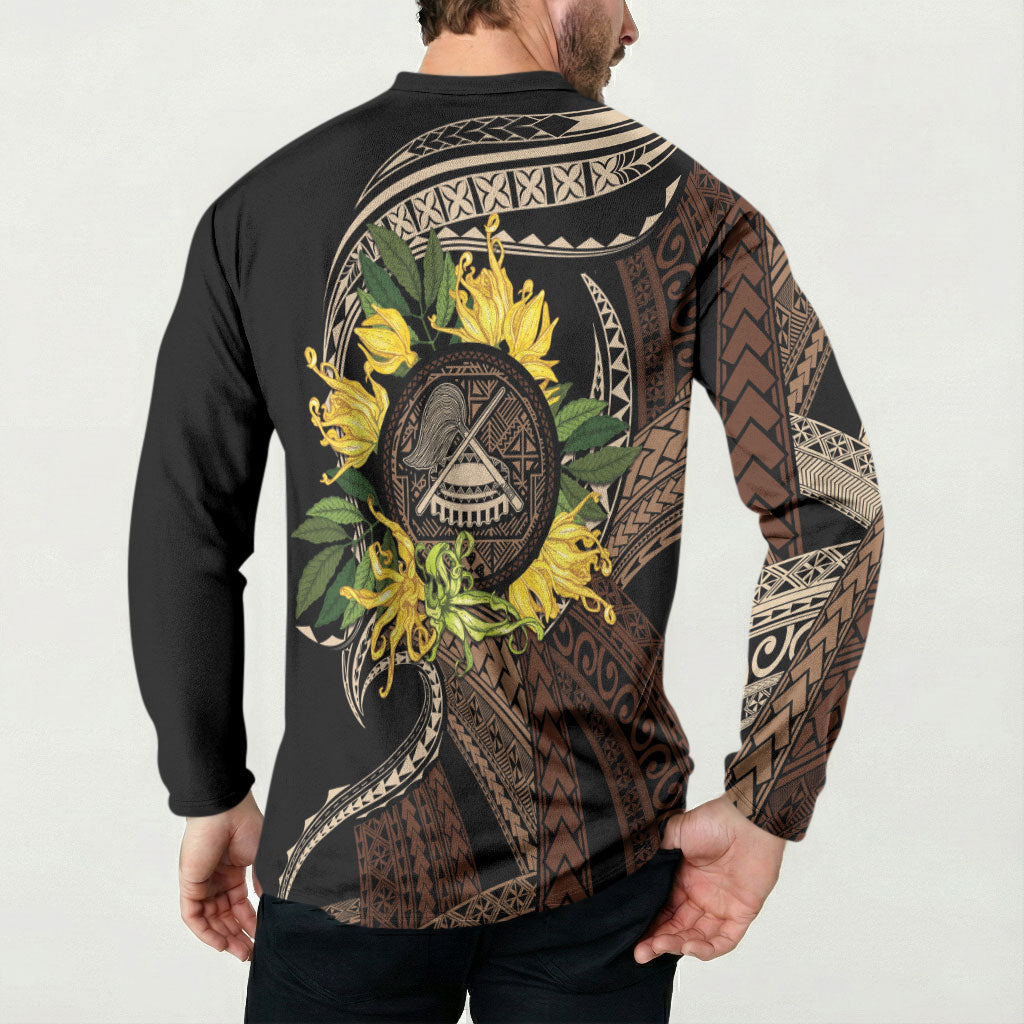 Samoa Moso'oi Flowers Tatau Button Sweatshirt Festive Tapa Brown LT7 - Polynesian Pride