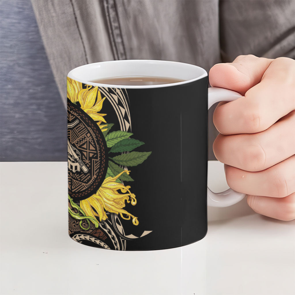 Samoa Moso'oi Flowers Tatau Ceramic Mug Festive Tapa Brown LT7 - Polynesian Pride