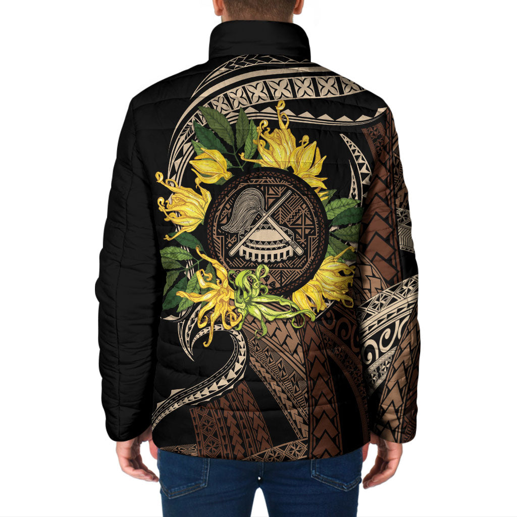 Samoa Moso'oi Flowers Tatau Padded Jacket Festive Tapa Brown LT7 - Polynesian Pride