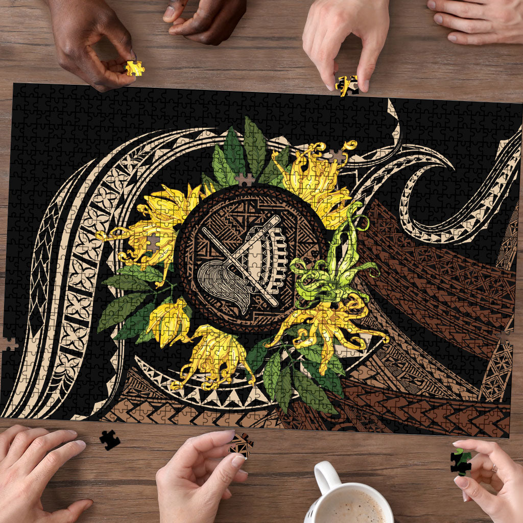 Samoa Moso'oi Flowers Tatau Puzzle Festive Tapa Brown LT7 - Polynesian Pride
