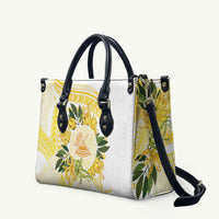 Samoa Moso'oi Flowers Tatau Leather Bag Festive Golden White LT7 Gold - Polynesian Pride