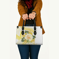 Samoa Moso'oi Flowers Tatau Leather Bag Festive Golden White LT7 - Polynesian Pride