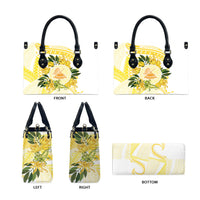 Samoa Moso'oi Flowers Tatau Leather Bag Festive Golden White LT7 - Polynesian Pride