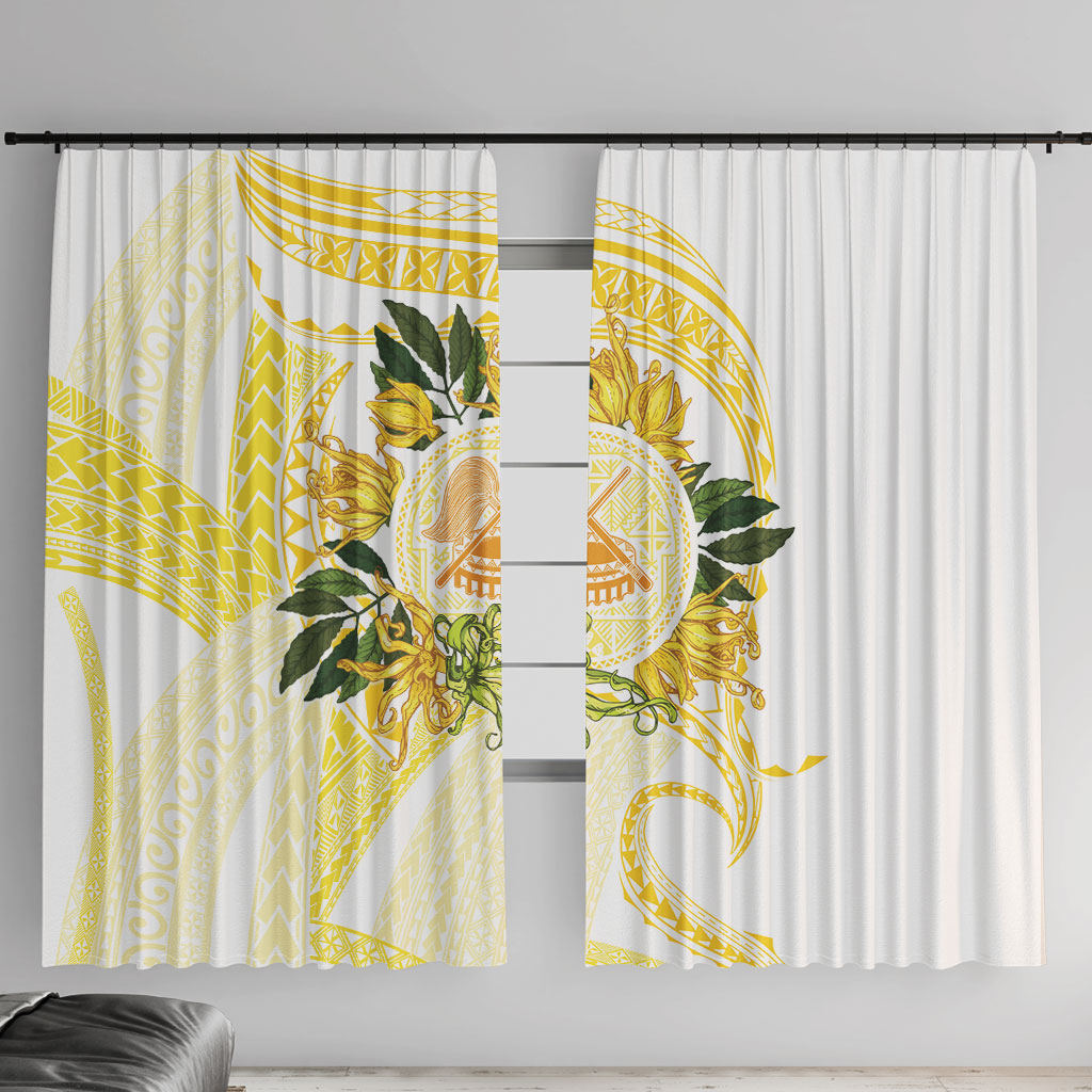 Samoa Moso'oi Flowers Tatau Window Curtain Festive Golden White LT7 With Hooks Gold - Polynesian Pride