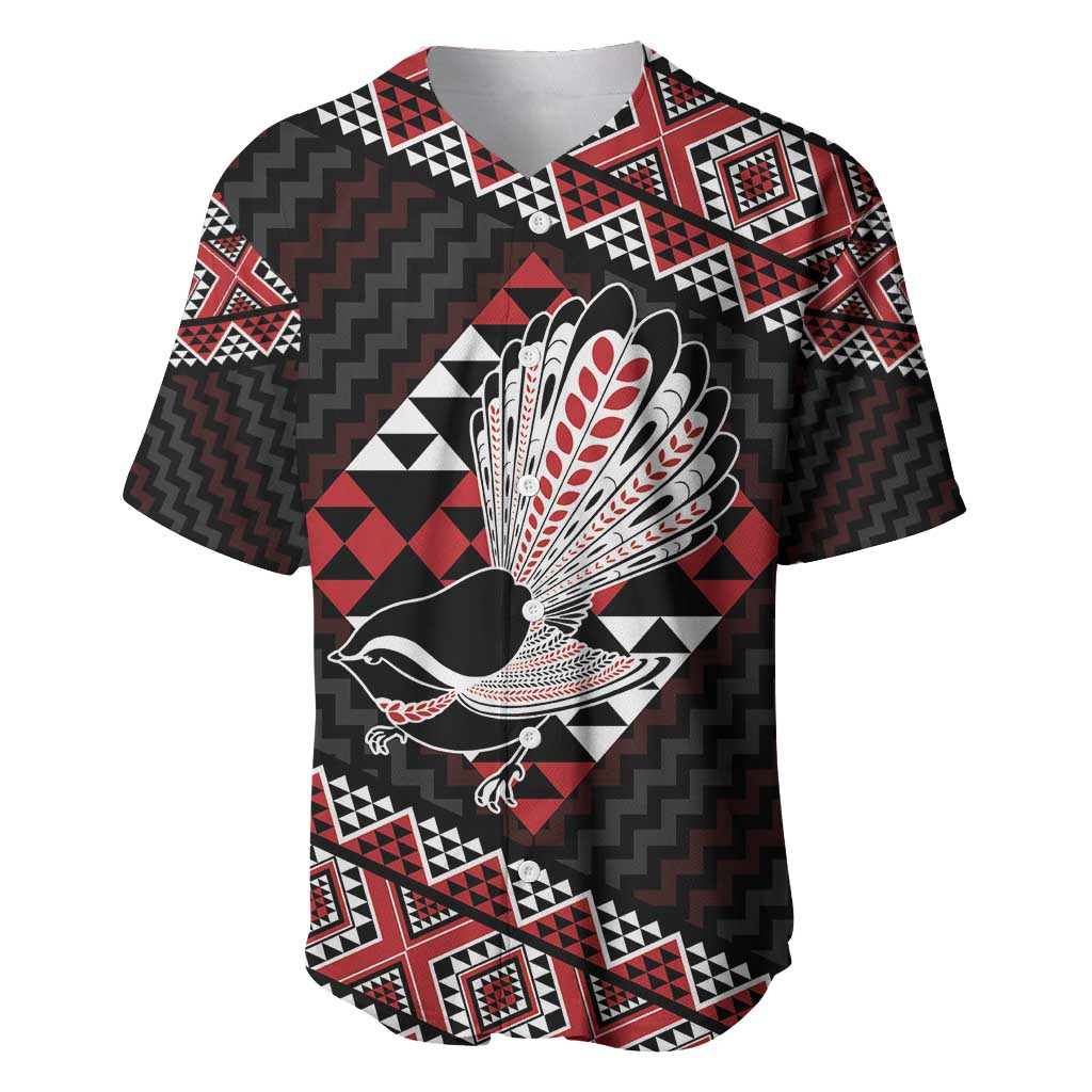 Taniko Aotearoa Baseball Jersey Poutama Mix Piwakawaka LT7 Red - Polynesian Pride