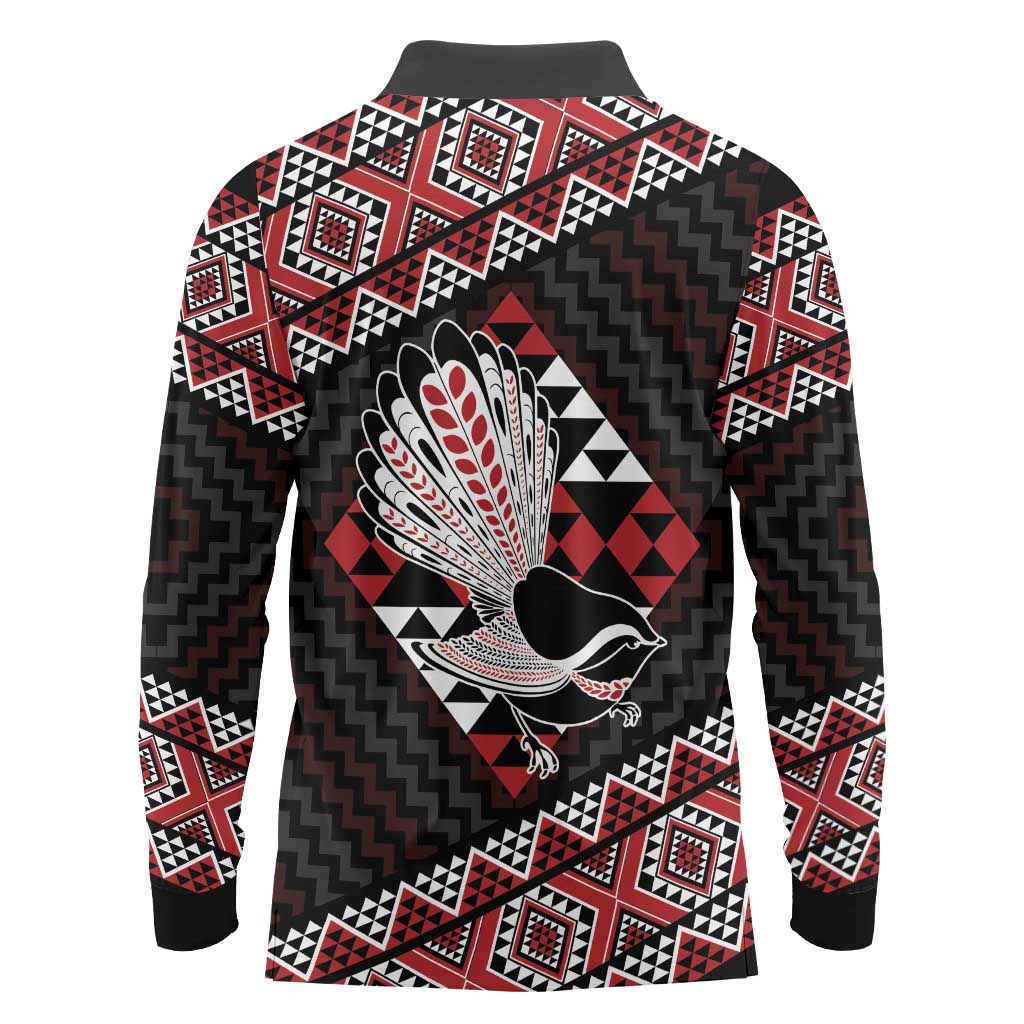 Taniko Aotearoa Long Sleeve Polo Shirt Poutama Mix Piwakawaka LT7 - Polynesian Pride