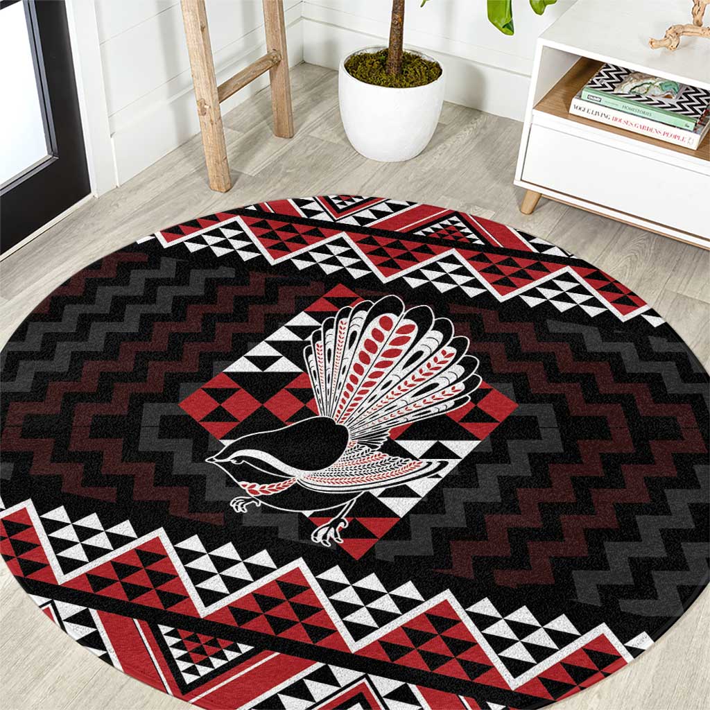 Taniko Aotearoa Round Carpet Poutama Mix Piwakawaka LT7 Red - Polynesian Pride