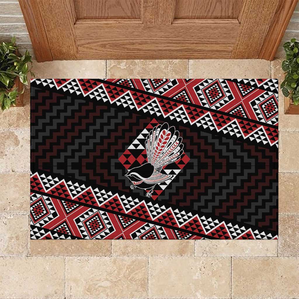 Taniko Aotearoa Rubber Doormat Poutama Mix Piwakawaka LT7 Red - Polynesian Pride