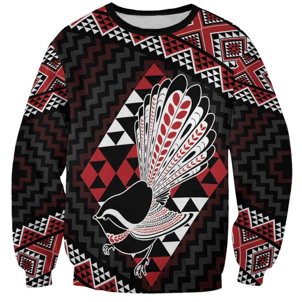 Taniko Aotearoa Sweatshirt Poutama Mix Piwakawaka LT7 Unisex Red - Polynesian Pride
