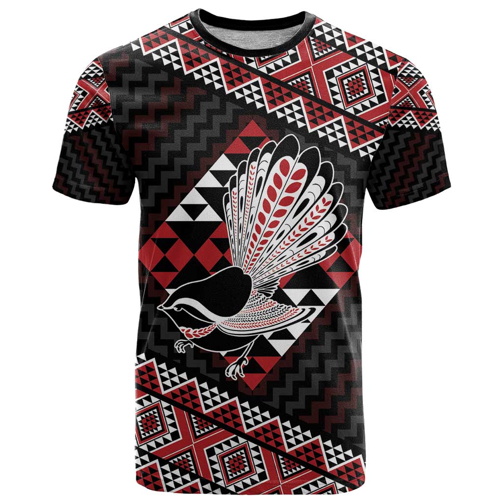 Taniko Aotearoa T Shirt Poutama Mix Piwakawaka LT7 Red - Polynesian Pride