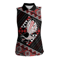 Taniko Aotearoa Women Sleeveless Polo Shirt Poutama Mix Piwakawaka LT7 Female Red - Polynesian Pride