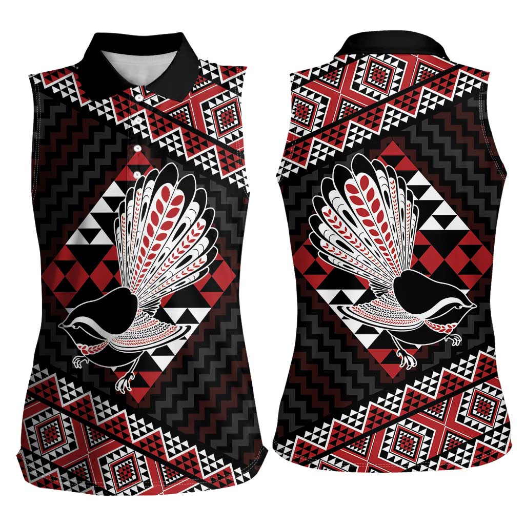 Taniko Aotearoa Women Sleeveless Polo Shirt Poutama Mix Piwakawaka LT7 - Polynesian Pride