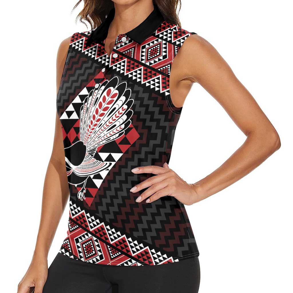 Taniko Aotearoa Women Sleeveless Polo Shirt Poutama Mix Piwakawaka LT7 - Polynesian Pride