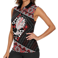 Taniko Aotearoa Women Sleeveless Polo Shirt Poutama Mix Piwakawaka LT7 - Polynesian Pride