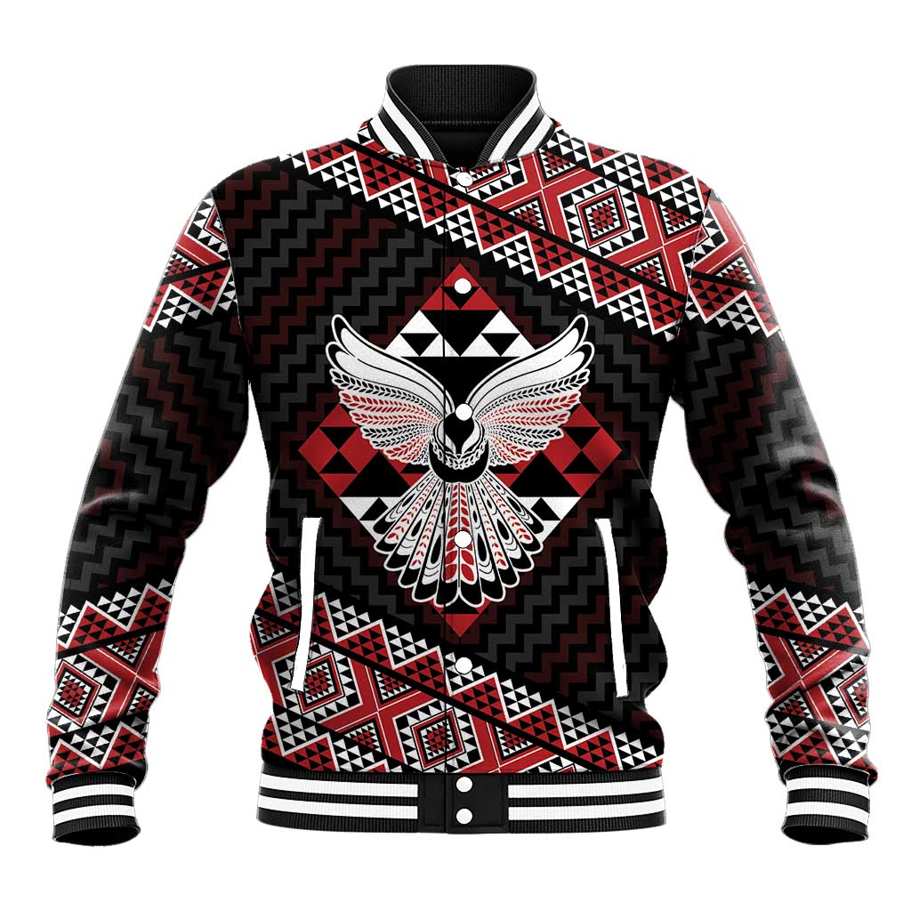 Taniko Aotearoa Baseball Jacket Poutama Mix Piwakawaka - Ver02 LT7 Unisex Red - Polynesian Pride
