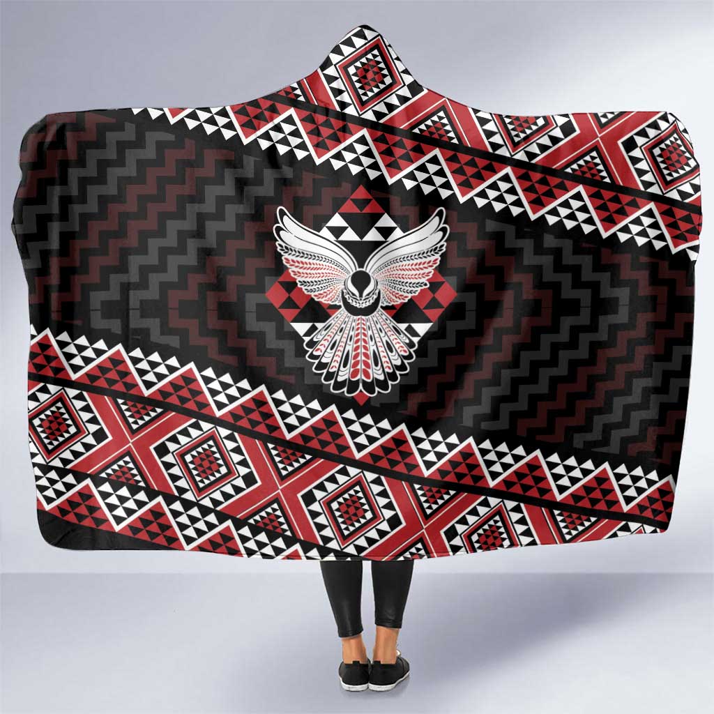 Taniko Aotearoa Hooded Blanket Poutama Mix Piwakawaka - Ver02 LT7 One Size Red - Polynesian Pride